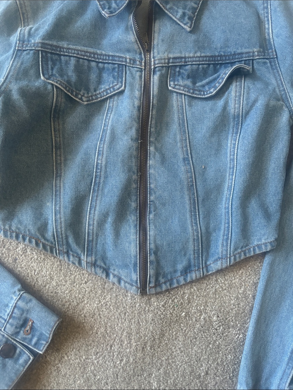 Double D Ranch Light Blue Cropped Denim Jacket with Zip - Picture 2 of 4